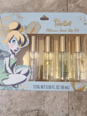 Disney Tinker Bell Hibiscus Seed Lip Oil 4pc Set - Clear, Pale Gold